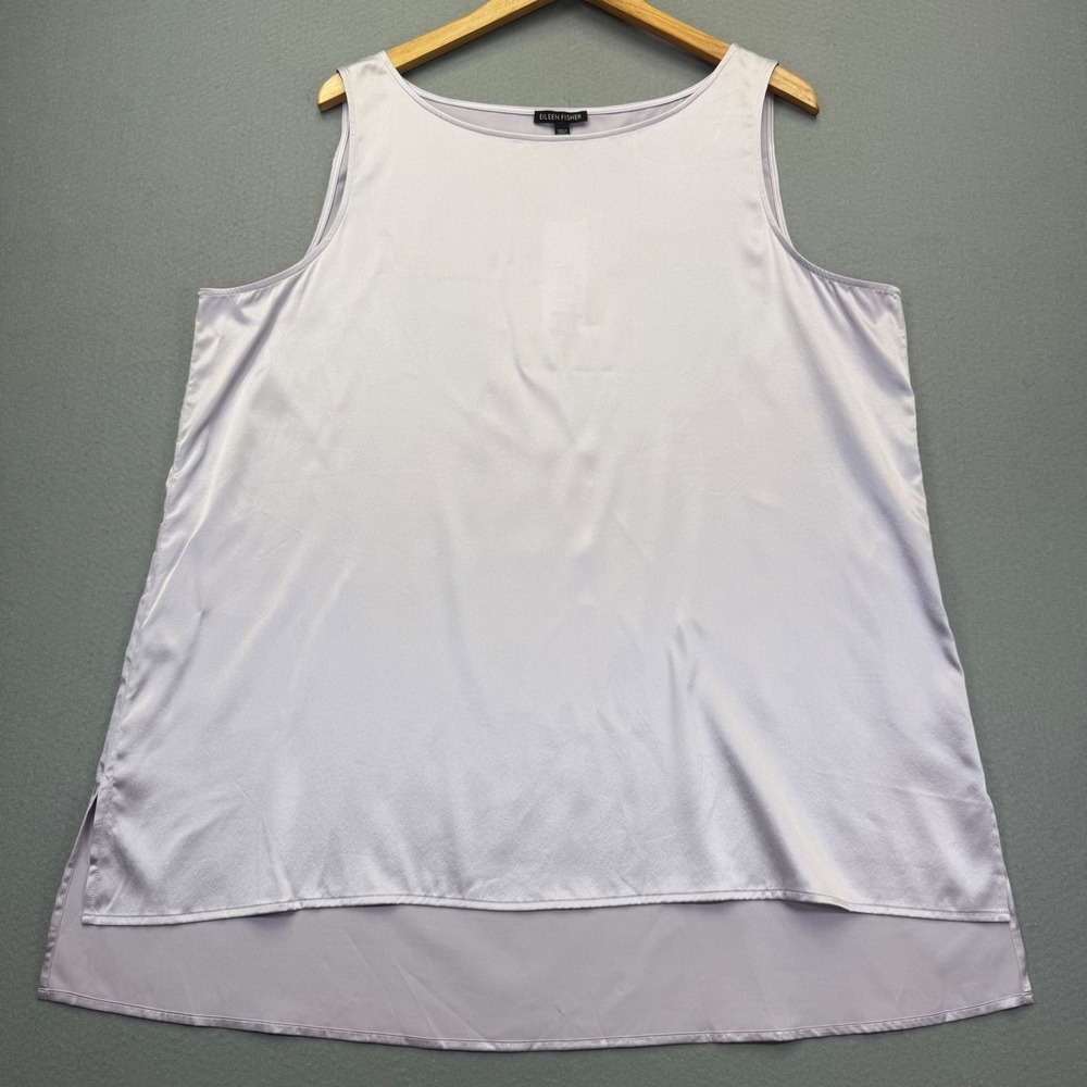 Eileen Fisher Silk Blend Bateau Neck Long Shell Tank Top Wisteria XL
